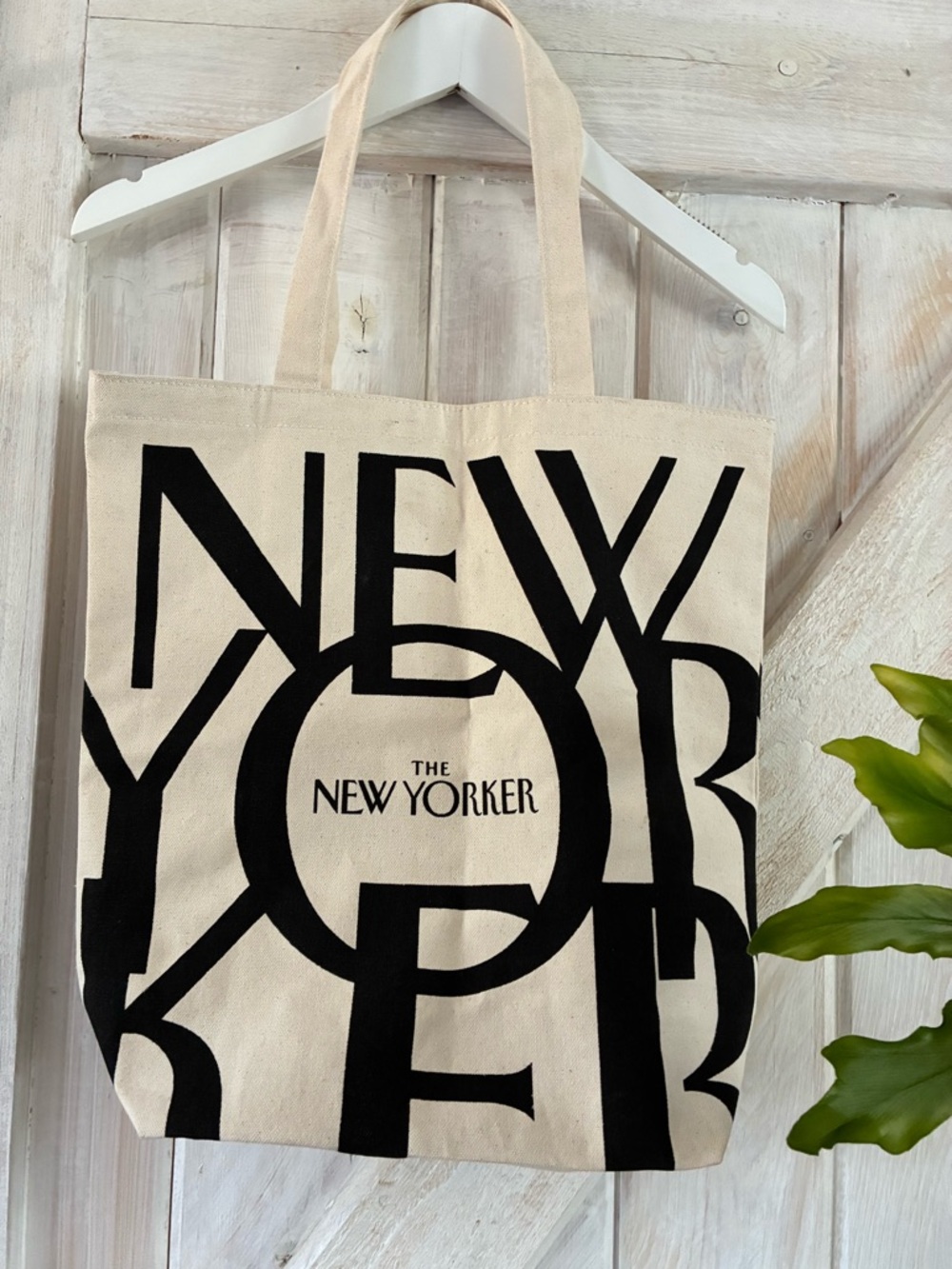 The New Yorker Cream Canvas Tote with Black Logo